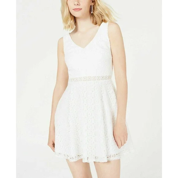City Studio | Dresses | City Studio Juniors White Crochet Fit And Flare  Dress Size | Poshmark